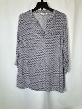 Susan Bristol 2X Navy & White Zig Zag Blouse - EUC Flattering Darts 3/4 Sleeves